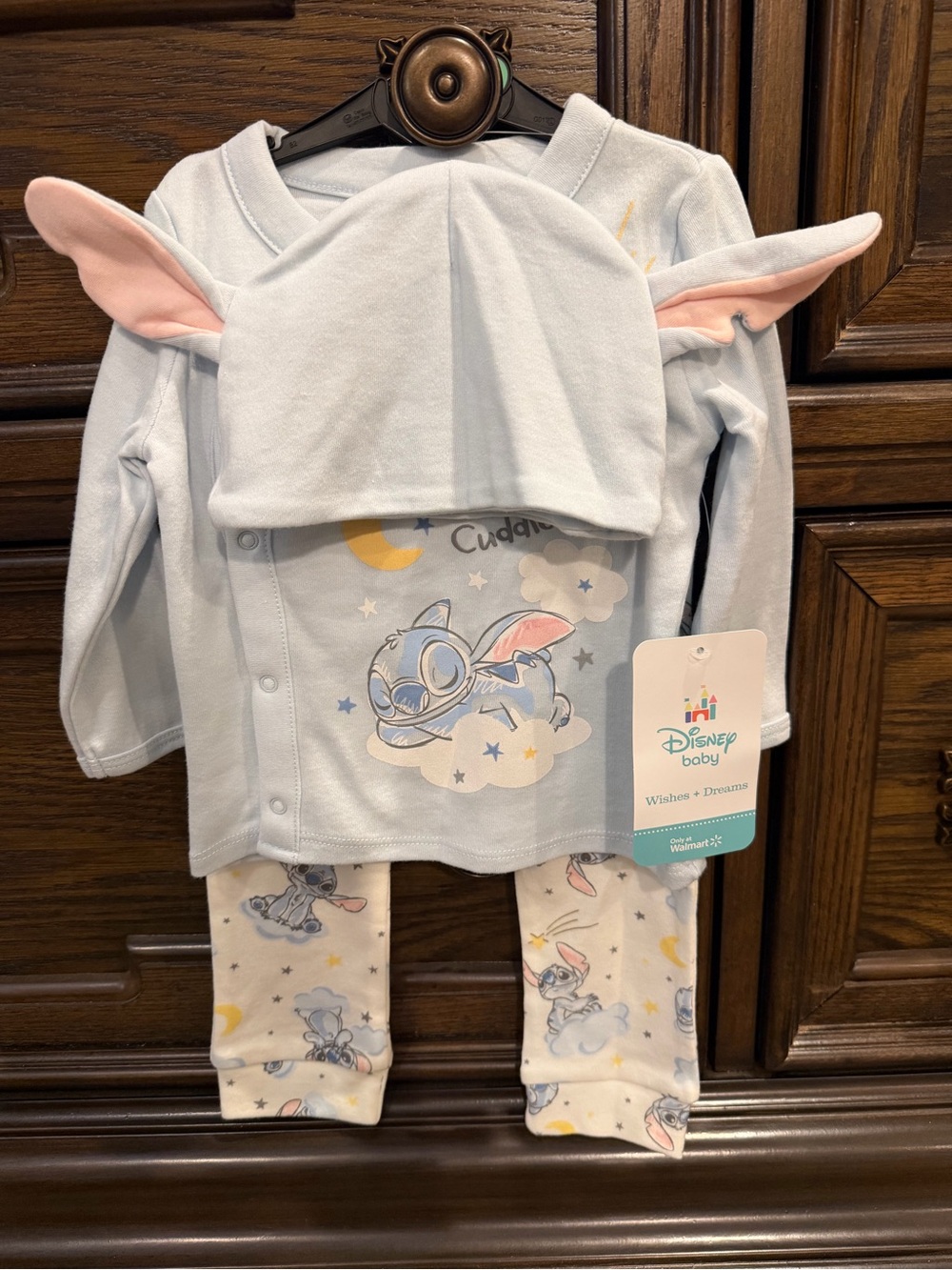 Disney Baby Light Blue Stitch Pajama Set with Ear Hat